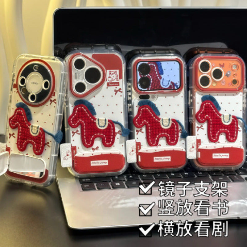New year's case suitable for iphone17promax mobile phone case chinese style embroidered knitted pony apple 16 protective cover 15