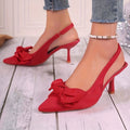 French retro satin bow pointed-toe high heels - ankle strap stiletto heels for work and banquets - cross-border exclusive