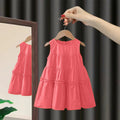 Girls'  summer new sleeveless solid color dress, stylish mid-length cotton princess dress, korean style