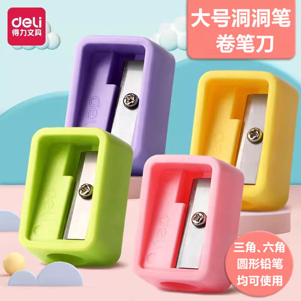 Deli 68662 Large Hole Pen Pencil Sharpener Student Large Caliber Pencil Sharpener Portable Mini Color Pencil Sharpener