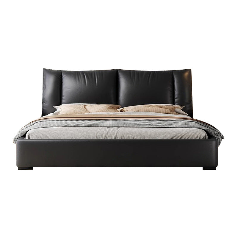 Source factory black leather bed italian normcore master bedroom upholstered double bed storage air pressure high box storage bed