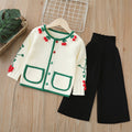 Girls' knitted sweater two-piece set -  autumn/winter new collection - handmade floral pants set for baby girls