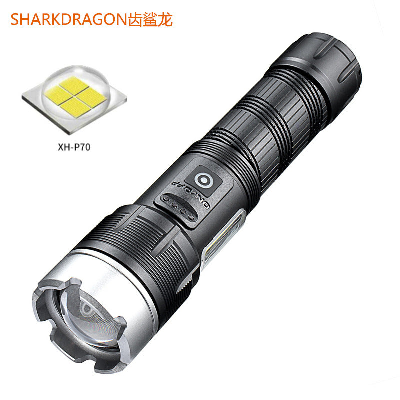 Cross-border new XHP90 + COB strong light flashlight USB charging outdoor zoom remote shooting tactical LED flashlight