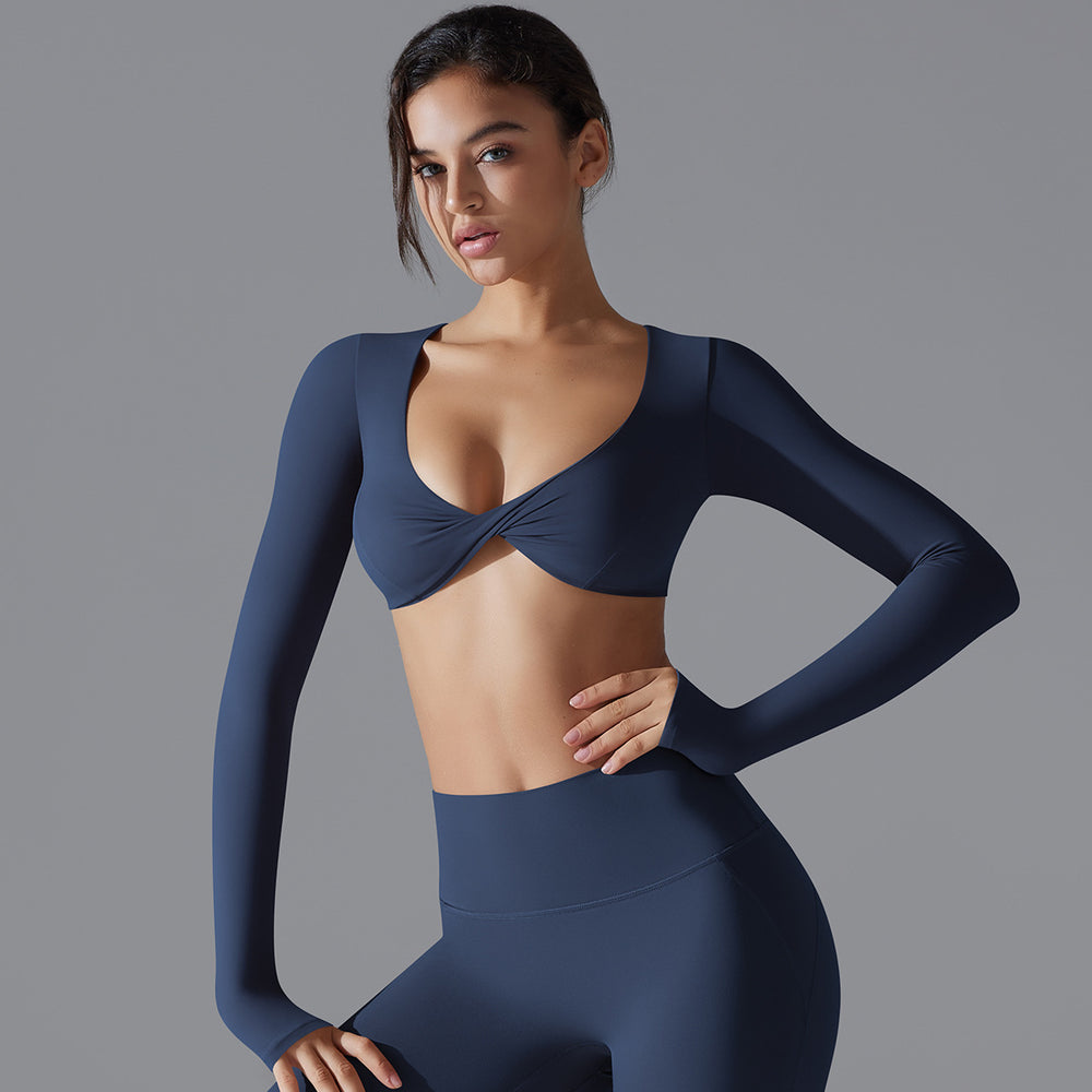 European and american sexy push-up long sleeve yoga top - barely there feel, quick-dry, compression sports t-shirt - casual running & fitness top for women