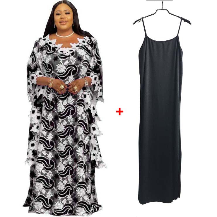 supply african plus sizeloose bat shirt women's colorful water-soluble lacev neck blouse robe dress
