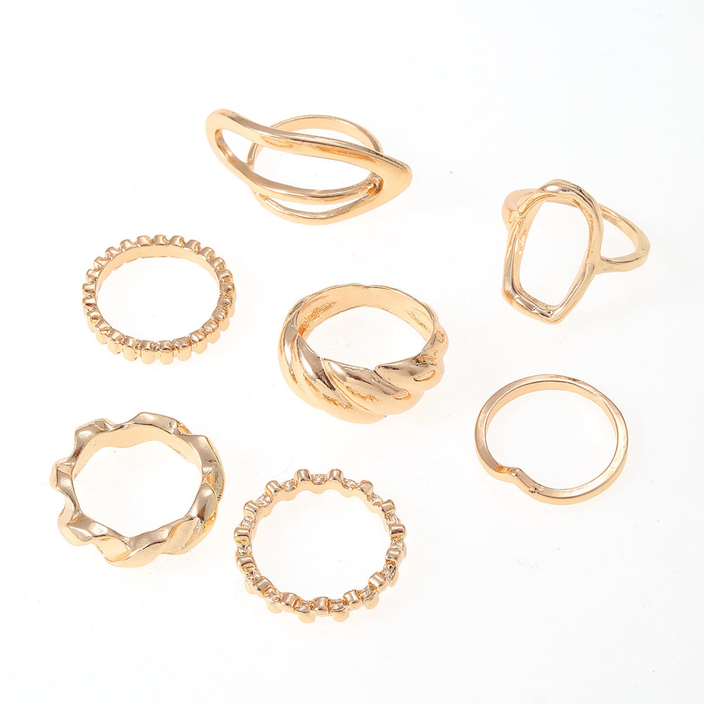 European and american cross-border design irregular metallic shiny ring 7-piece set - unique, versatile, and trendy "instagrammable" finger rings and jewelry for women