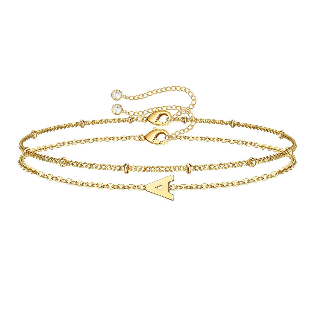 Amazon cross-border new product 26 letter grass line gold initial bracelet fashioneasiest for match layered rice bead chain bracelet for women