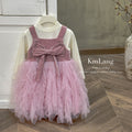 Girls' dress  autumn new style chic bow princess dress high-end black little girl sweet two-piece set