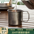 304 vintage distressed single-layer outdoor folding cup with handle - portable camping water cup, industrial style coffee mug, beer cup