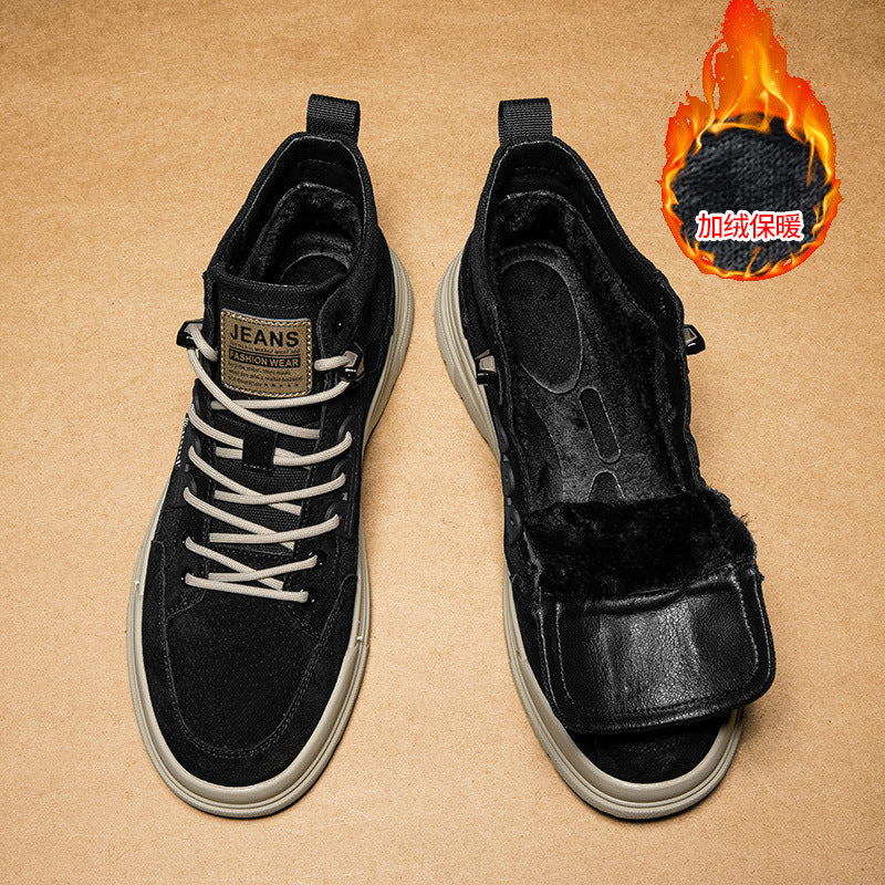 Martin boots men's winter velvet tooling boots 2024 new mid-top men's boots winter Northeast cotton shoes men's one-piece hair