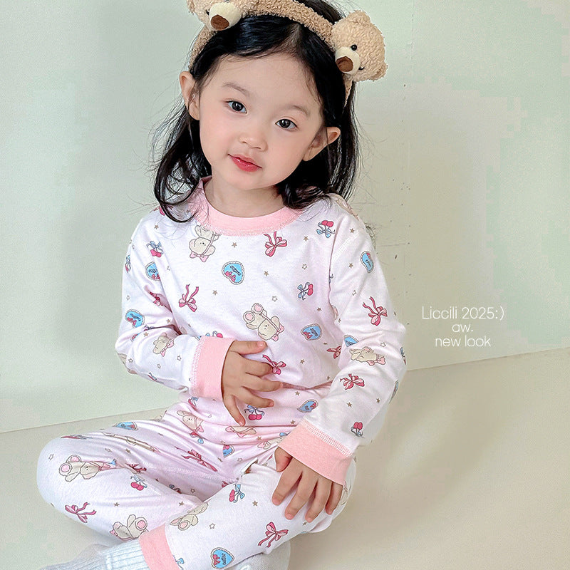 Kids autumn clothes and long pants pajamas pure cotton autumn clothes and long pants suit boys cotton sweater intimates baby sweater and trousers