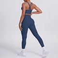 Fashion cross-border nude brushed cross back bra casual sports hip lifting pants fitness yoga clothes two-piece set