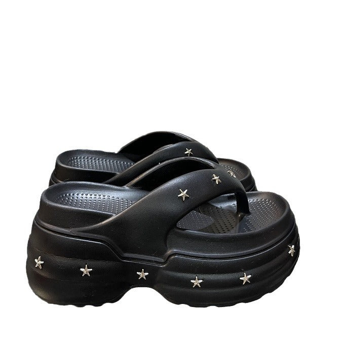 9cm height increasing slippers women's summer 2024 new fashion star flip flops women's beach shoes platform sole slippers