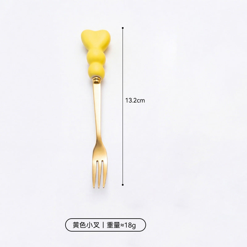 Wow, love handle dessert fork and spoon girl heart afternoon tea spoon high temperature resistant thickened ceramic handle fruit fork