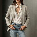 European and american casual style plus size blazer - collarless, single button, pocket design, loose fit, slimming, commute suit jacket