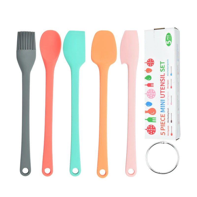 Color Mini Silicone Scraper 5-piece Set, Heat Resistant Cream Spatula Cake Stirring Shovel Baking Tool Oil Brush