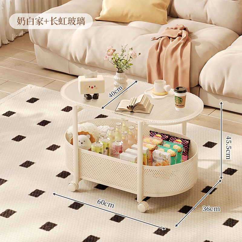 Cream style movable coffee table small apartment living room sofa side cabinet side coffee table simple modern storage trolley
