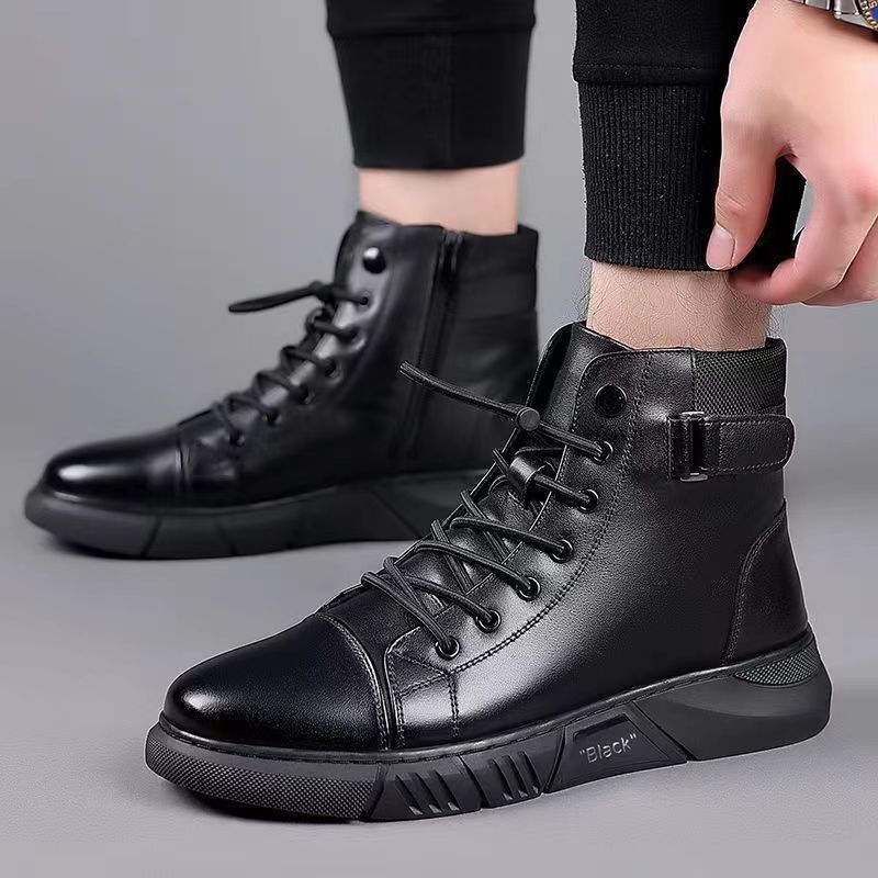 Spring/summer new men's leather shoes - versatile korean style, british fashion, trendy men's shoes, business martin boots, lace-up casual shoes