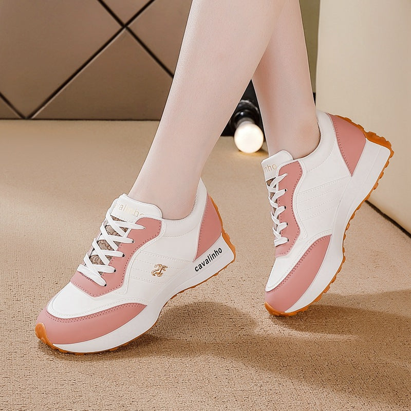 plus size women's shoes new arrival leather breathable sports shoes women's k-style thick solecasual soft bottom running dad shoes