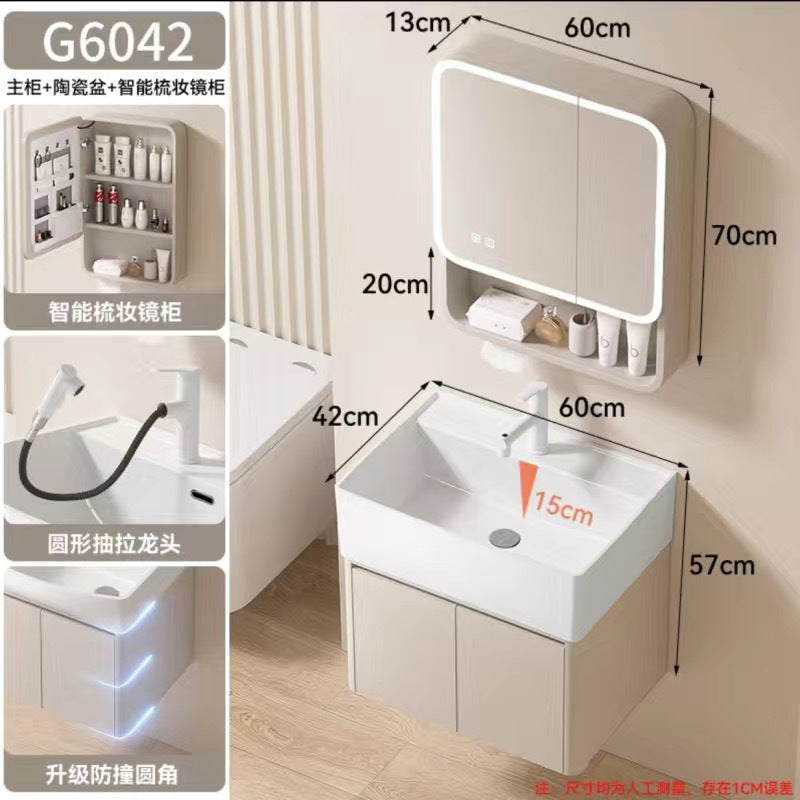 Small apartment bathroom cabinet toilet sink space aluminum storage bathroom cabinet combination ceramic integrated wash basin
