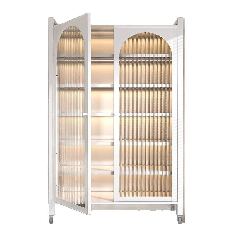 Steel bookshelf with glass door dustproof bookcase living room storage cabinet iron storage cabinet cream style figure display cabinet