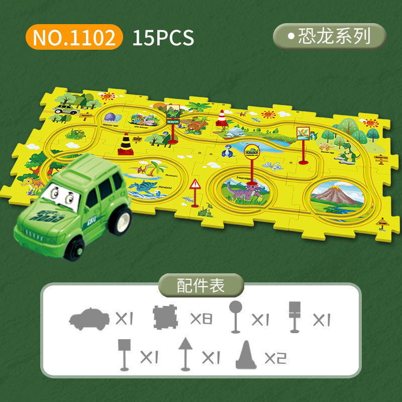 Diy children's educational track car set - multiple scene city map building electric puzzle track car