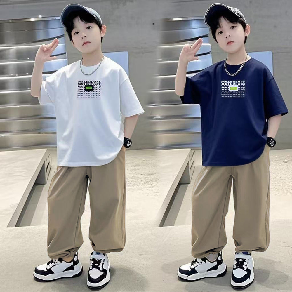 Boys' short-sleeve t-shirt set - summer  new arrival: stylish, designer-printed, relaxed fit, casual and cool for students