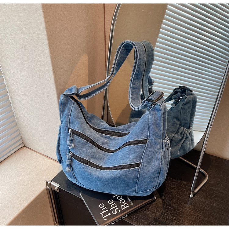 Cross-border denim bag women's large capacity 2025 new summer casual shoulder messenger bag niche commuter tote bag