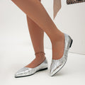 French pointed toe flatselegantflats women's niche fashion pleated flat heel flats shovel shoes silver gold black