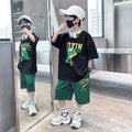 Kids' new  summer t-shirt set: stylish boys' printed casual short-sleeve high-street hip-hop letter print shorts outfit