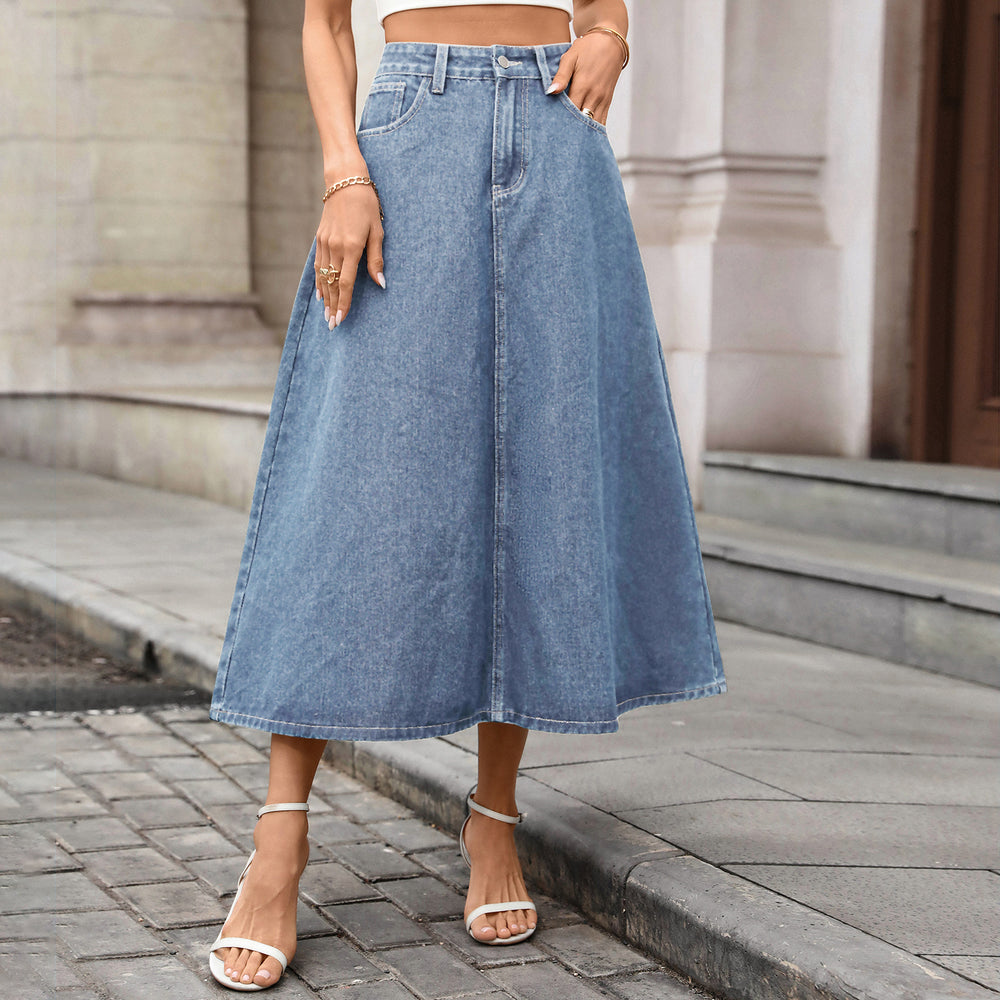 fashion spring summer new arrival  retrofashionloosehigh waistflap pocket pants denim umbrella skirt