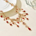 Gothic necklace wholesale cross-border heavy industry tassel red gemstone pendant high-grade retro french layered clavicle chain for women