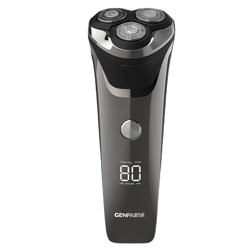 Floating three-blade electric shaver, full body washable, men's razor, digital display, cross-border rotary, dry and wet use