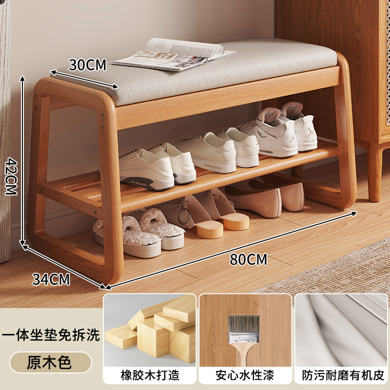 Solid wood shoe change stool household small narrow shoe rack seat stool integrated soft bag seat cushion test door bench shoe stool