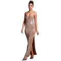 C7207 cross-border   fashion women's hot diamond slim sexy arm slit dress