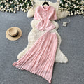 export tweed style short-sleeved stand-up collar topspleated skirttwo-piece setfemale spring and summerwork clothingeleganceelegantsuit