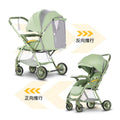 Lightweight, large-wheeled, foldable baby stroller. convertible from upright to reclined position. portable, high-view, four-wheel suspension stroller for ages 0-3 years