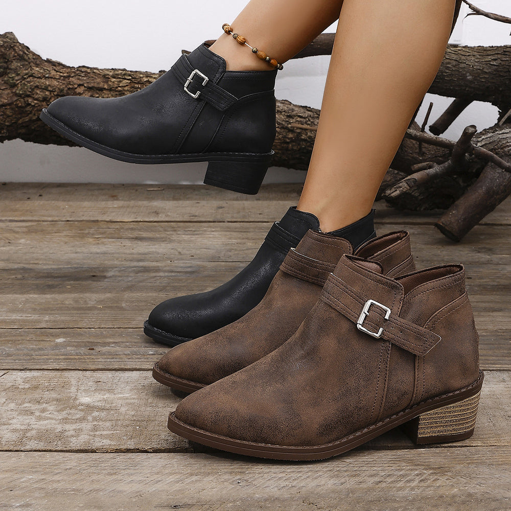 Fashionexportplus sizefall and winternew arrival pointed toe thick heel boots side zipper fashionplaid short boots in stock wholesale