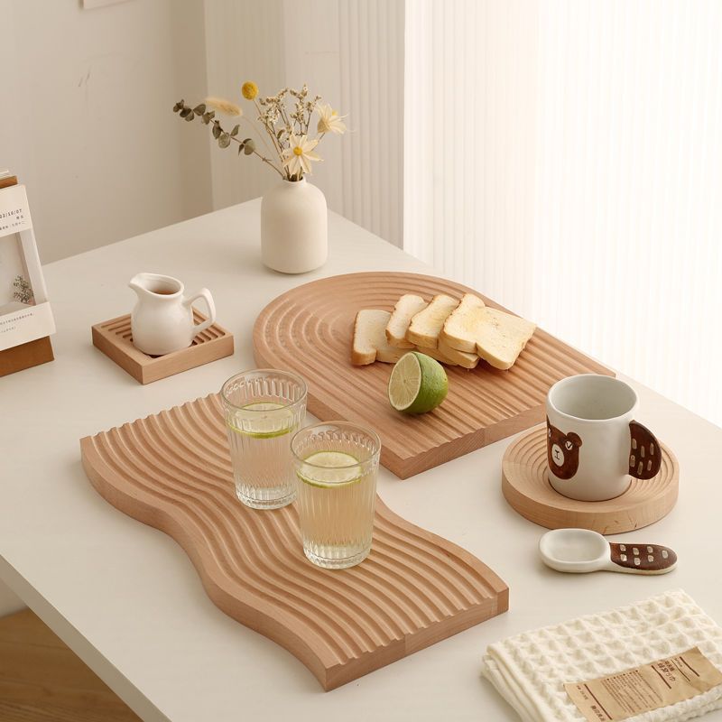 Nordic irregular plate dinner plate western food plating simple solid wood tray ornament for home korean style ins style