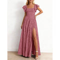 fashion:  summer new arrival - elegant ruffle sleeve floral slit maxi dress for women (us/eu)