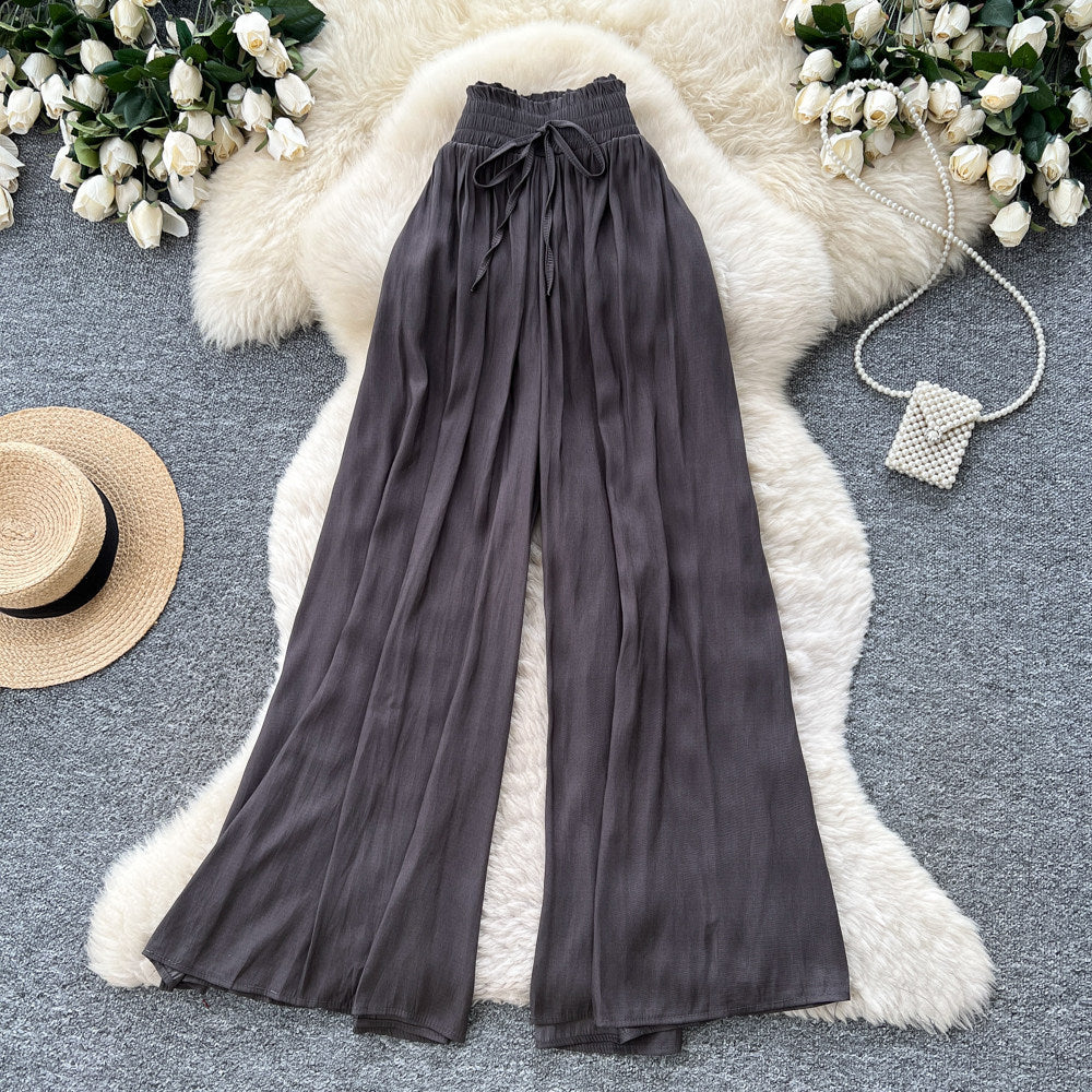 K-stylework clothing style high waistloose pants women's lazy style drapedloose flesh-covering elastic waisteasiest for matchcasualpants