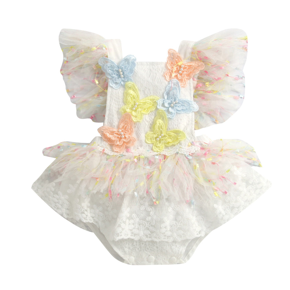 Amazon's hottest cross-border baby girl jumpsuit new arrival tassel mesh tassel style butterfly crawling outing clothes