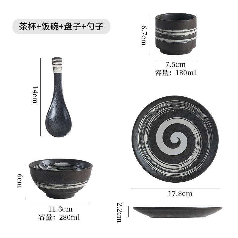 Personalized ceramic tableware set for home and restaurant: stylish retro ceramic shallow dishes and soup bowls, perfect for single servings