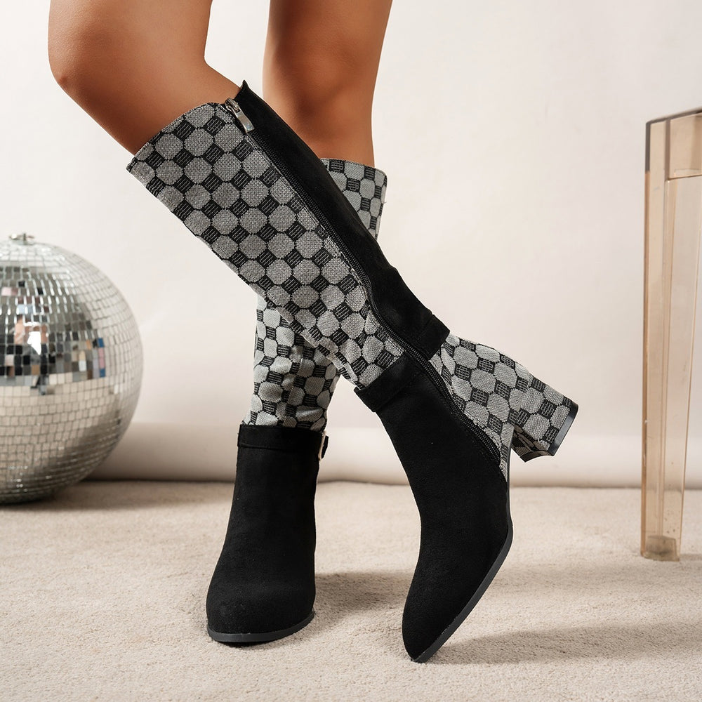Versatile chunky heel geometric print over-the-knee boots - autumn/winter  new arrival - elastic cuff, hot-selling women's boots for independent e-commerce stores