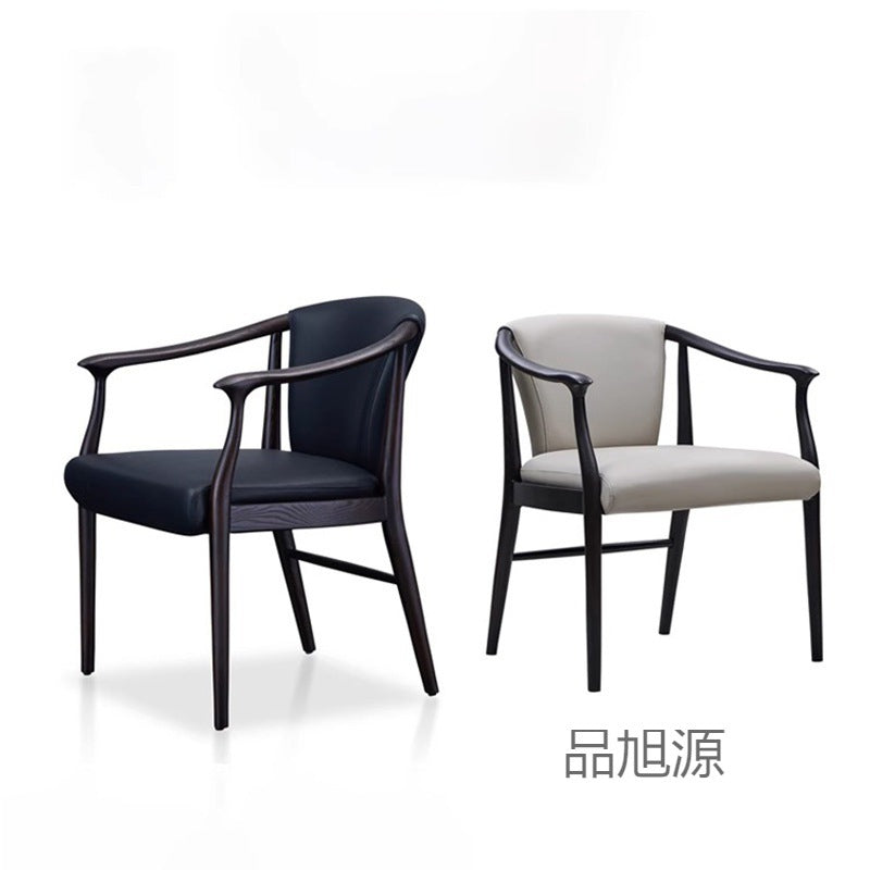 Chinese-style wabi-sabi wind solid wood dining chair study book chair backrest tea chair high-end retro leather reception negotiation chair