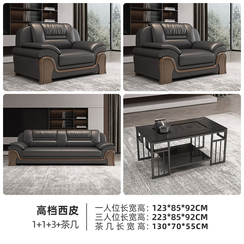 Office sofa business casual living room hall hotel reception casual area genuine leather coffee table reception office combination