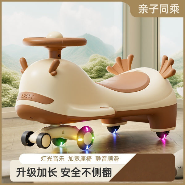 Wholesale children's cartoon twist car anti-rollover 1-3 years old four-wheel silent twist car universal wheel yo-yo scooter