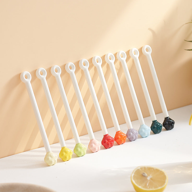 underglaze ceramic stirring stick cat claw handle yogurt honey stirring bar cocktail bar stick wholesale