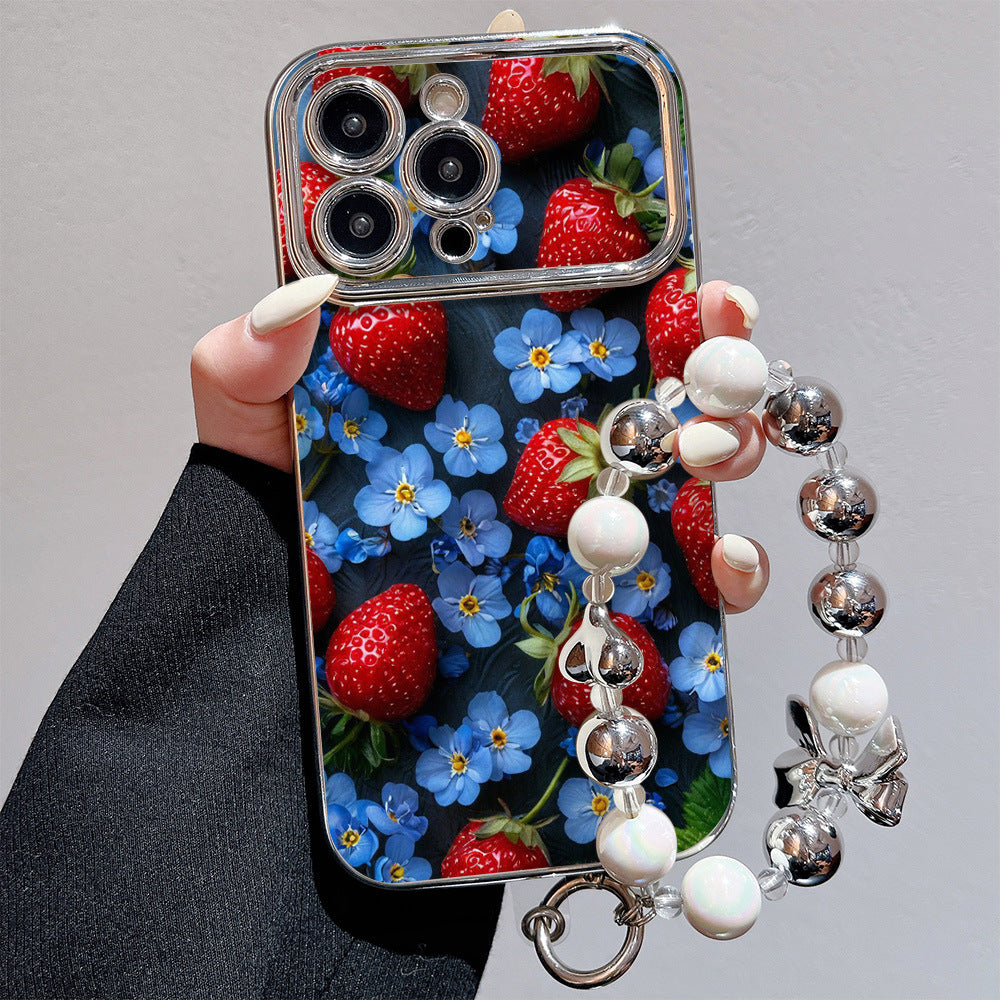 Suitable for iphone 16 retro strawberry forget-me-not mobile phone case oil painting style niche design apple 17 anti-fall soft case