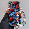 Suitable for iphone 16 retro strawberry forget-me-not mobile phone case oil painting style niche design apple 17 anti-fall soft case